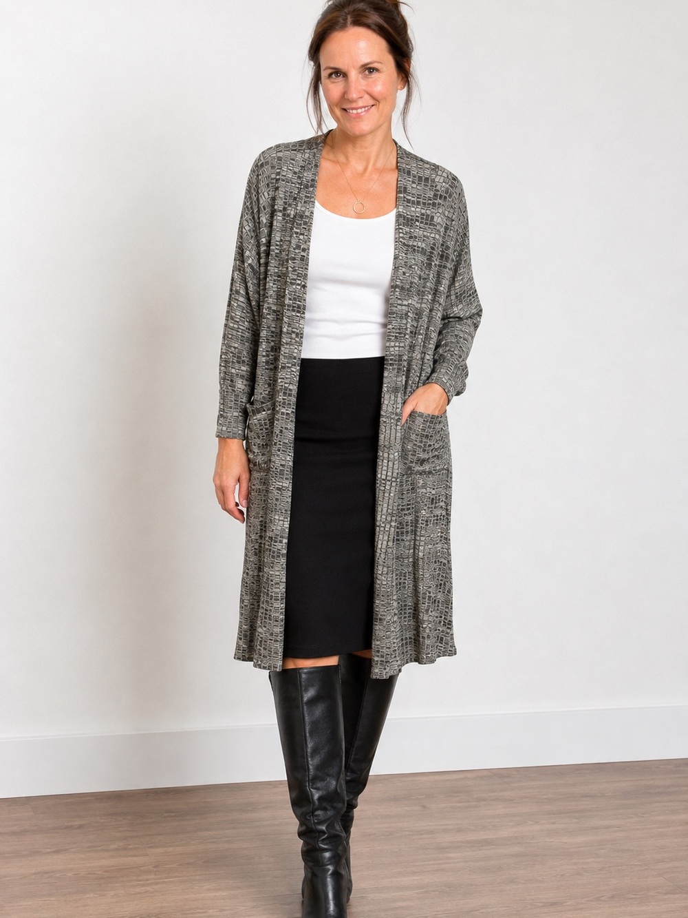 LuLaRoe Gray Textured Long Open Front Cardigan XS EUC